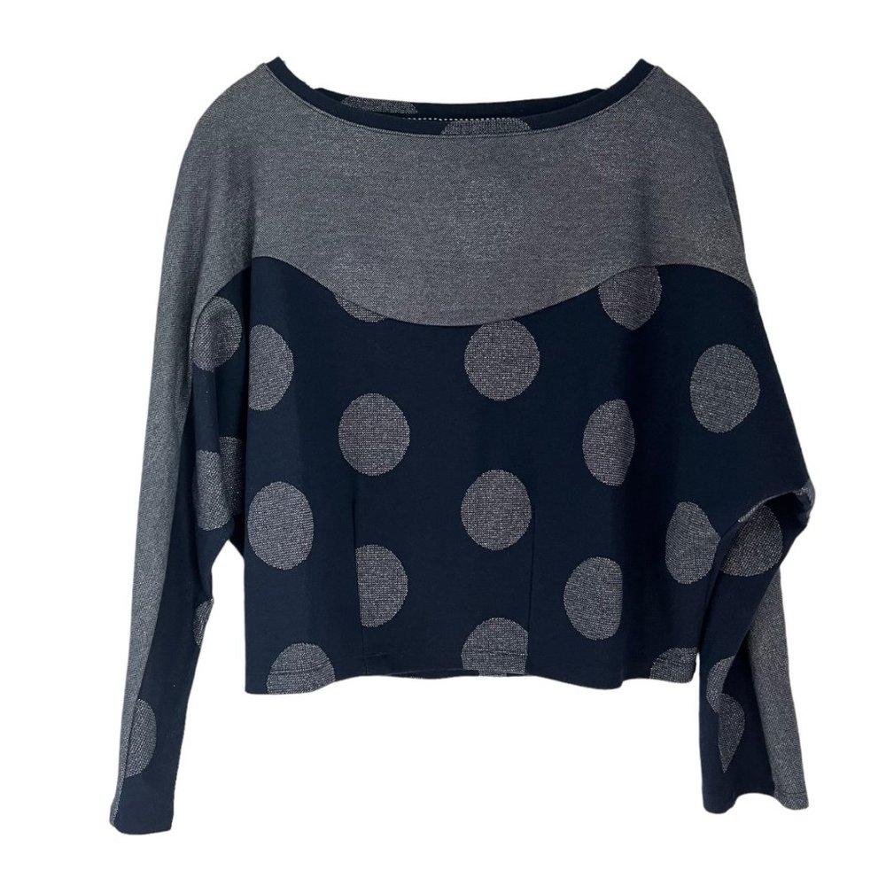 Anthropologie Postmark Marine Blue Metallic Polka Dot Sweatshirt Medium M